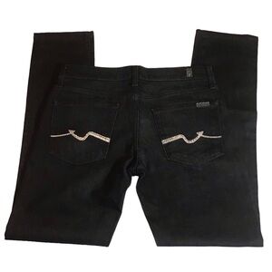 7 For All Mankind Roxanne Womens Black Jeans Size 27 Rhinestone Slim Straight